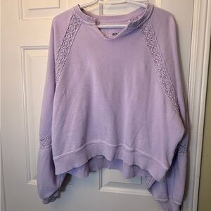 Aerie Lilac Textured Top with Lace Accents